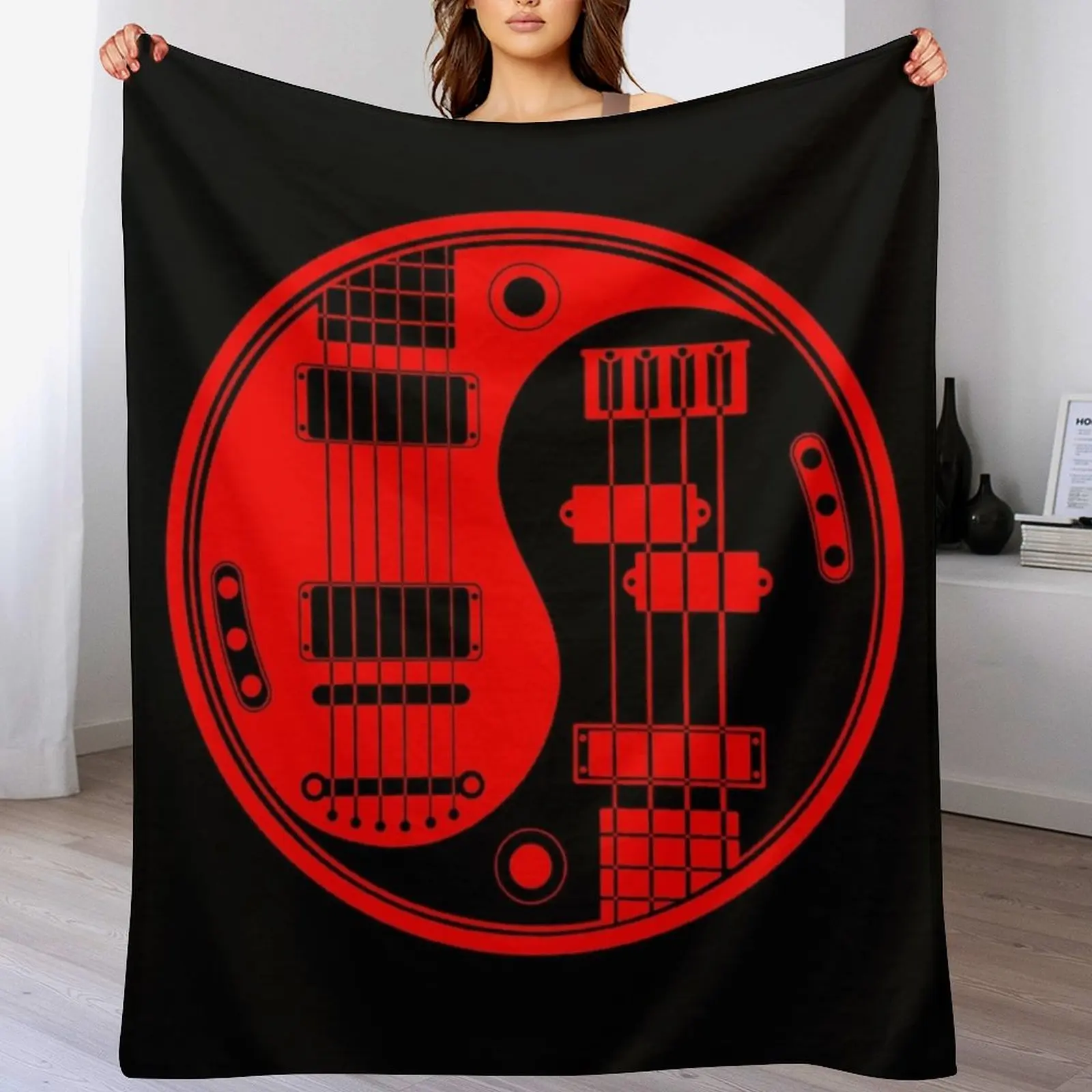 

Black and Red Guitar Bass Yin Yang Throw Blanket