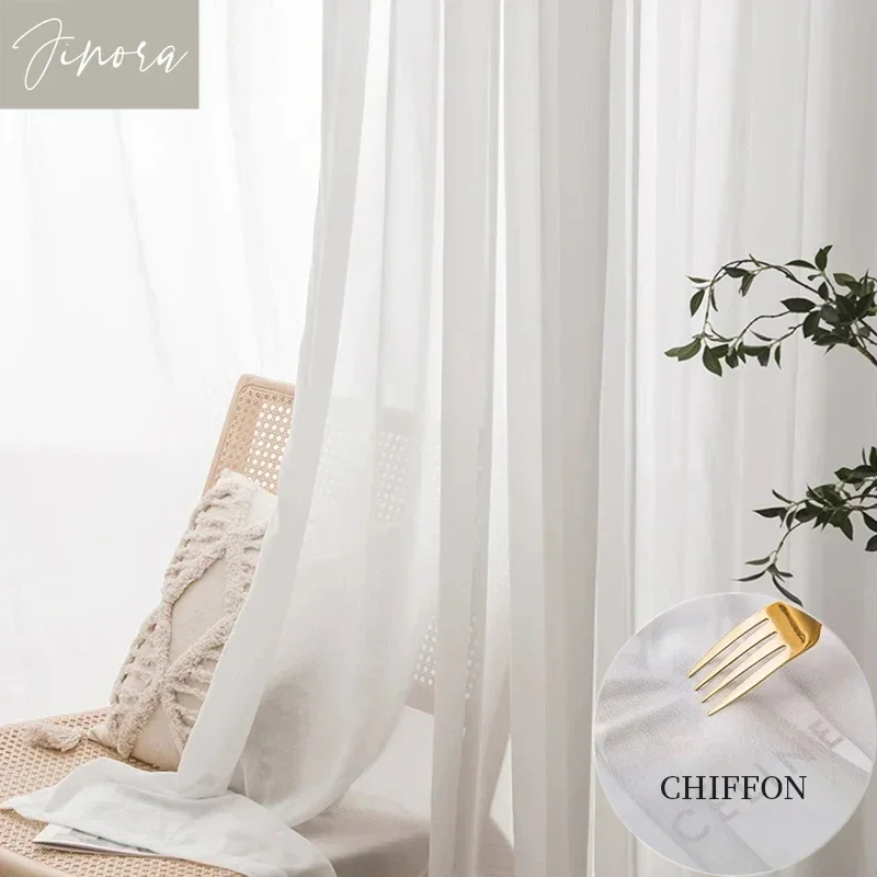 

Modern White Chiffon Sheer Curtains for Living Room Window Tulle Curtains for Bedroom Balcony Voile Drapes Treatment Home Decor