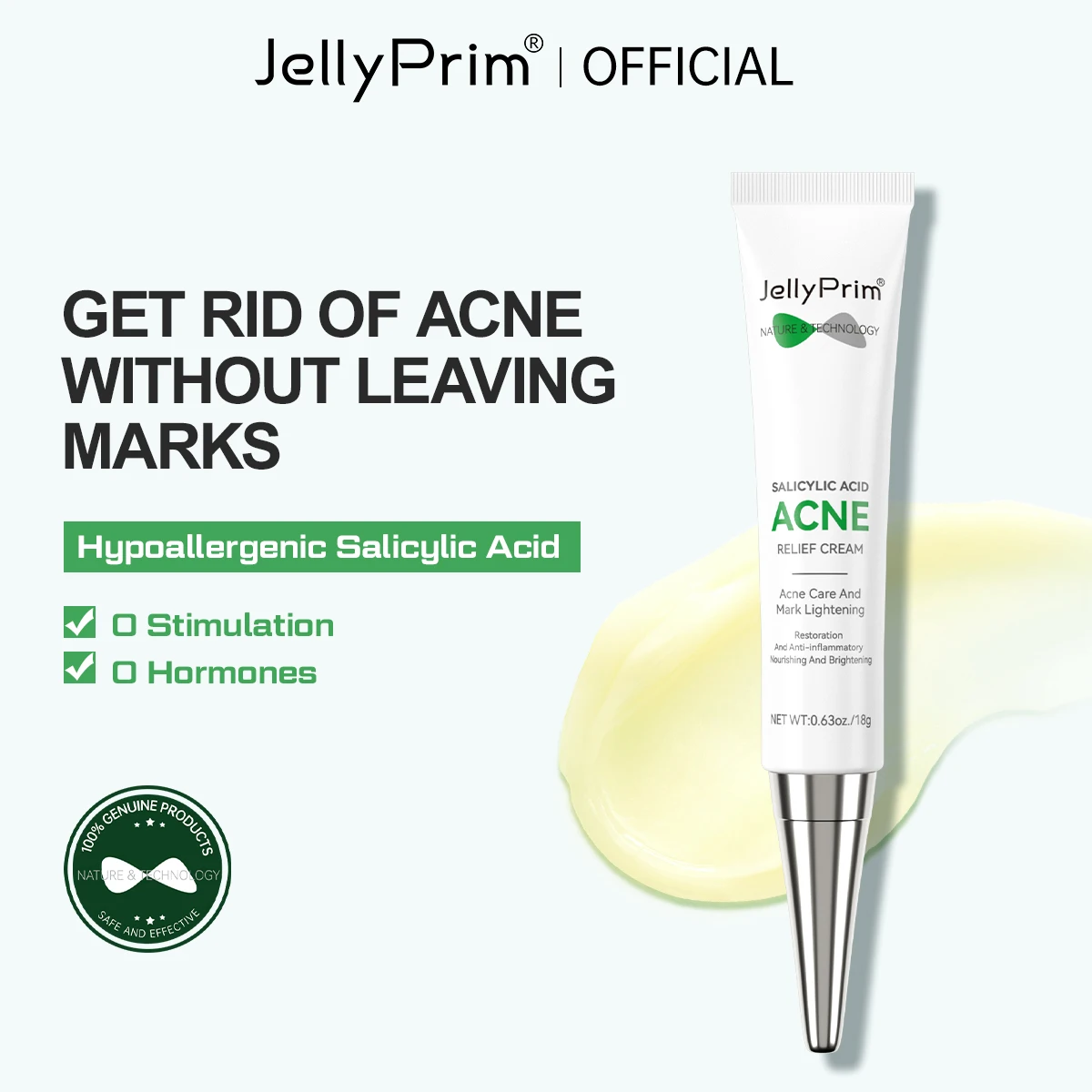 

JellyPrim Salicylic Acid Acne Treatment Face Cream Oil Control Pimple Removal Repair Smoothing Facial Skin Care