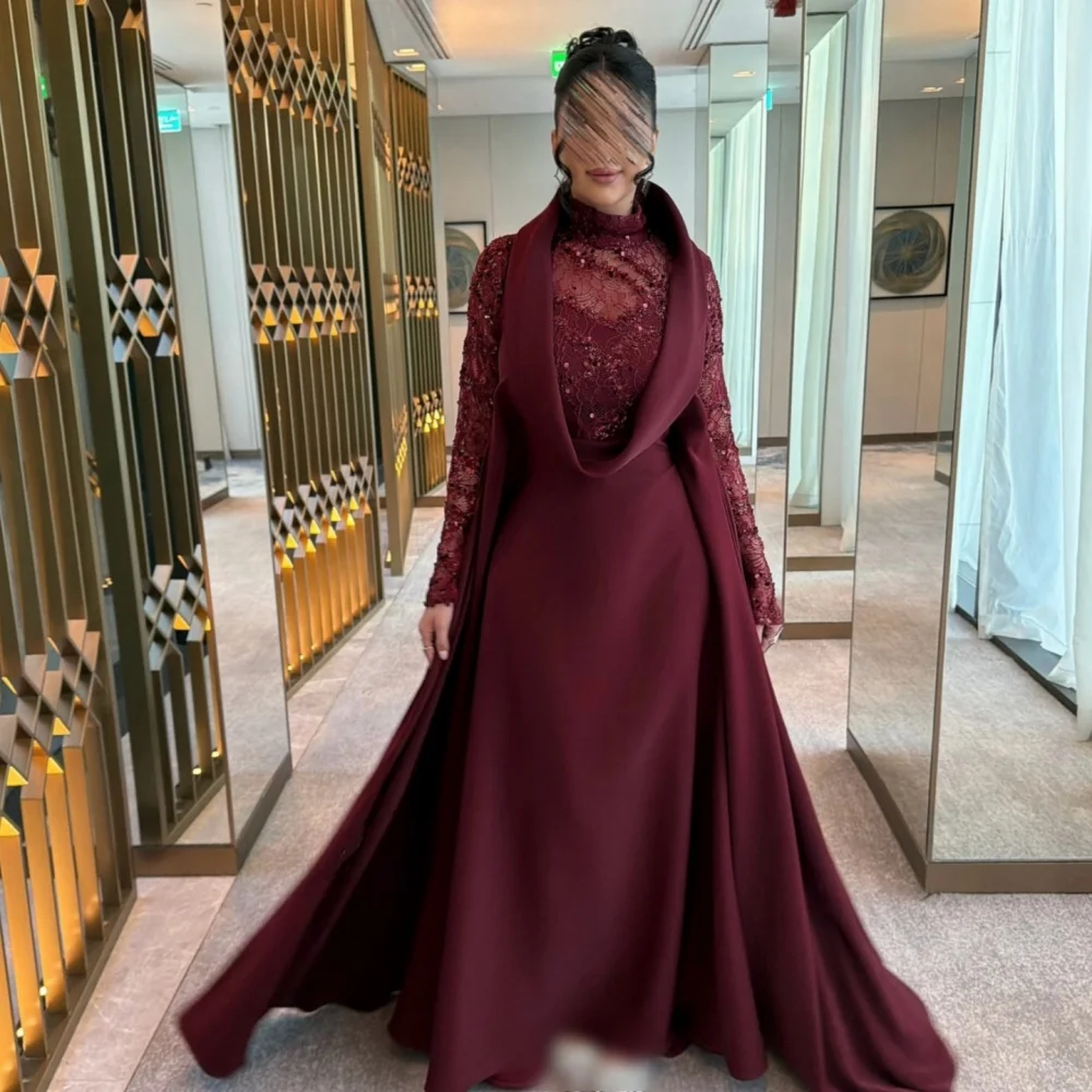 

Customized Classic High Collar Formal Evening Dress Lace Sequined Long Dresses Bespoke Occasion Exquisite Prom Party