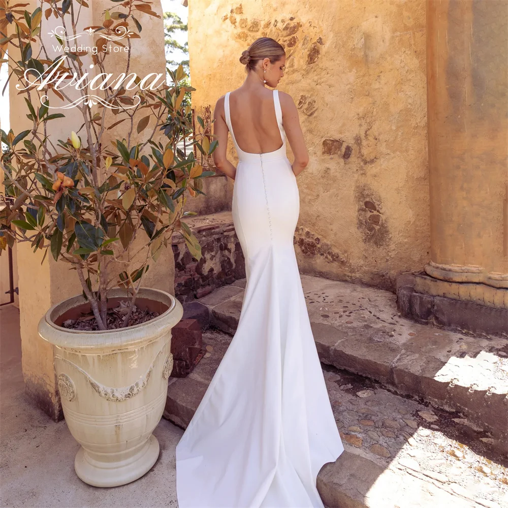 Aviana مخصص عارية الذراعين ساحة Veck بلا أكمام سويب تراين بسيط حورية البحر فستان الزفاف طول الأرض جودة عالية أحدث