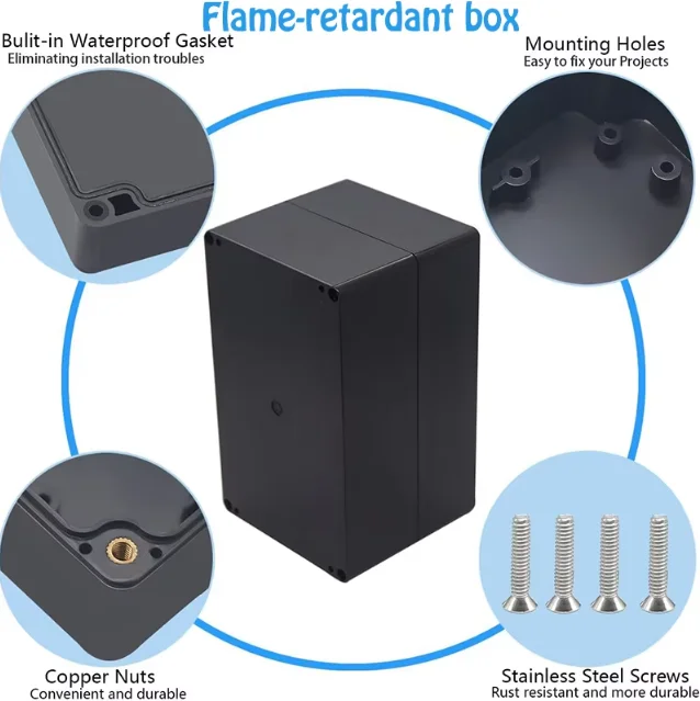 Plastic Waterproof Box ABS Flame-Retardant Outdoor Waterproof Junction Box IP67 Electrical Instrument Enclosure Sealing Boxblack