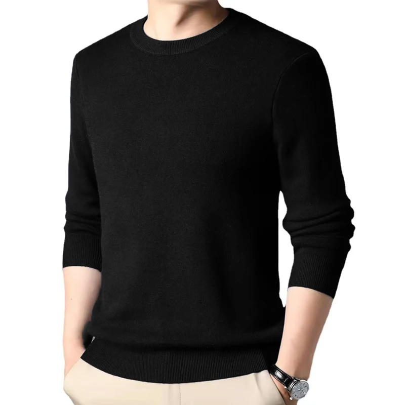 Men's Solid Color Knitted Pullover Sweater Crew Neck Lightweight Vintage Sweatshirts Loose Basic Streetwear Winter Warm Coats