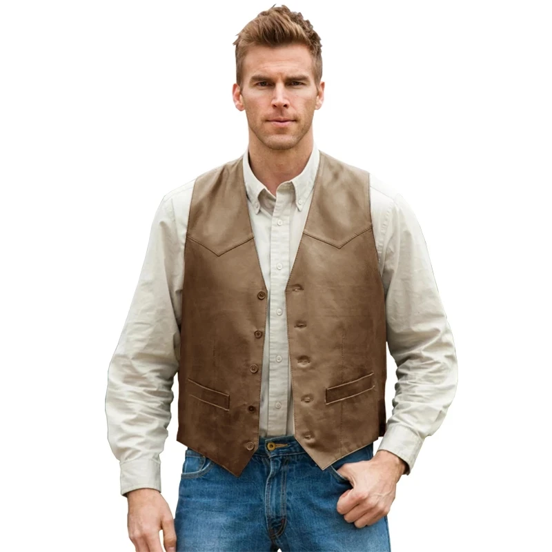 Men's Vest Hip Hop Street Loose Suit Collar Waistcoat  V-Neck 5 Buttons Casual Solid Color Jacket