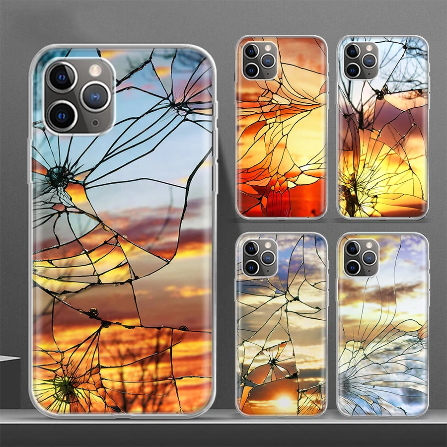 Funny Glass Broken Crack Pattern Soft Phone Case For IPhone 11 13 16 Pro MAX 15 + 14 Plus 12 Mini X XS Apple 8 7 SE Fundas Coque