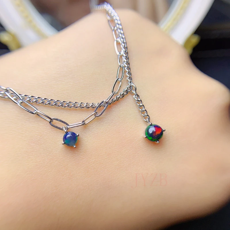 925 sterling silver 100% natural black Opal bracelet 5*5mm light luxury goddess must