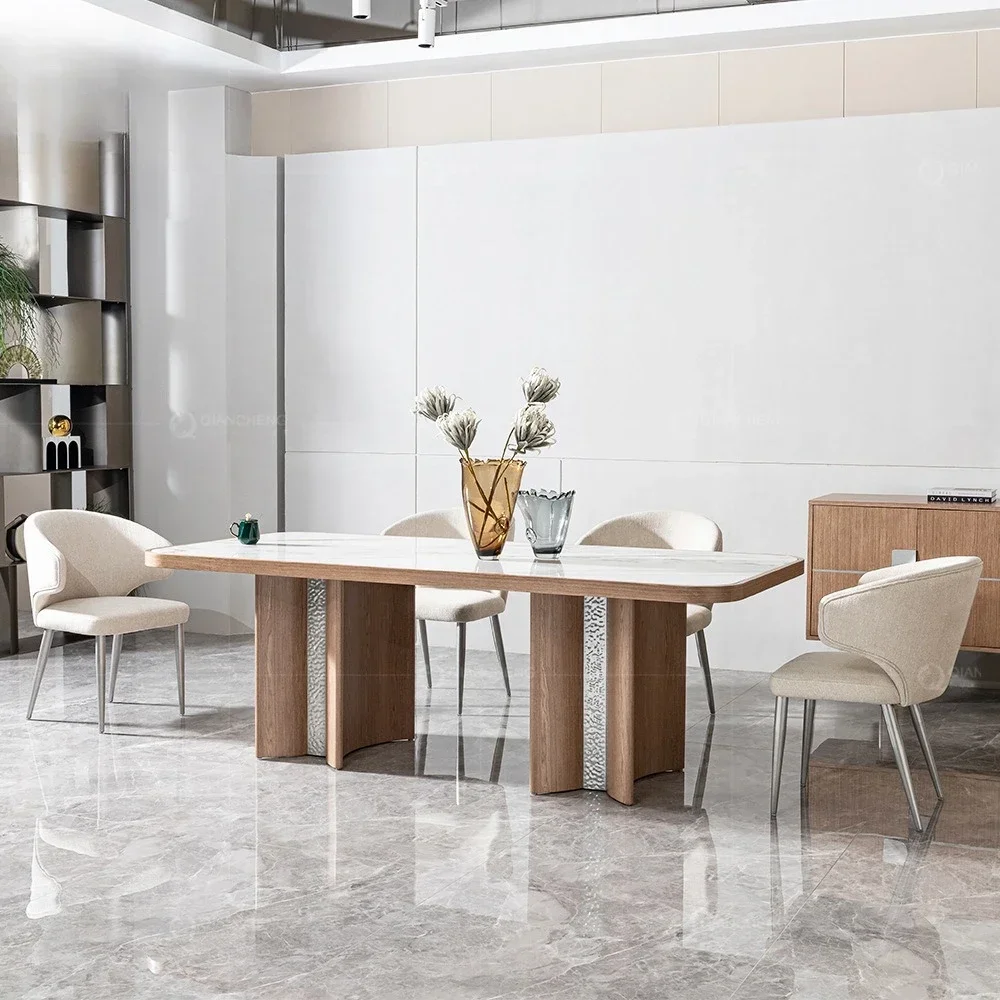 Modern wind rock slab dining table home high-end 2.2 meters eating table light luxury restaurant furniture dining
