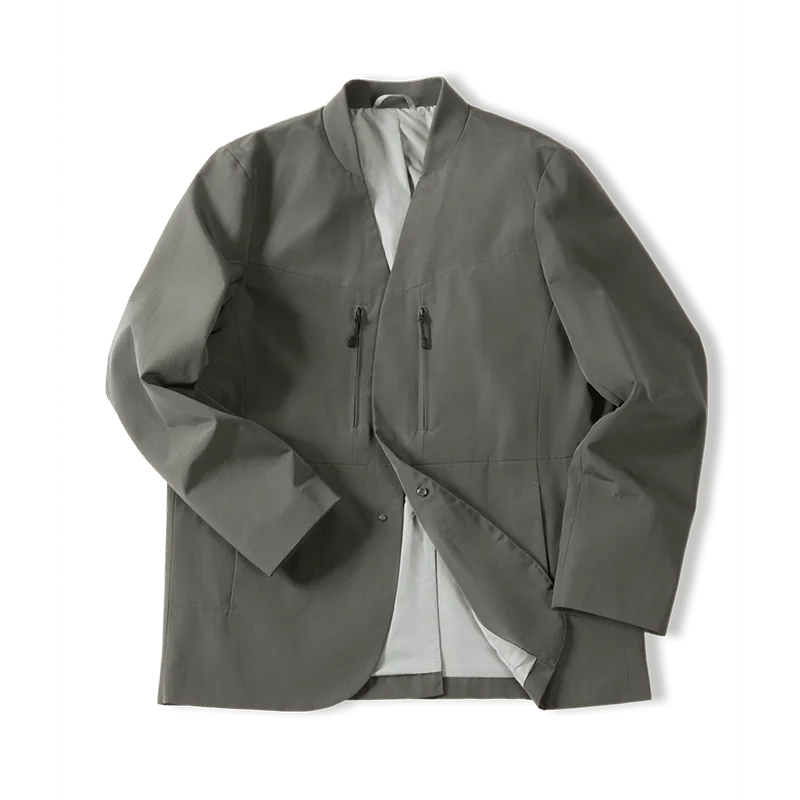 Maden Workwear Chaqueta de traje sin cuello informal americana para hombre, chaqueta versátil, Top de traje de viaje