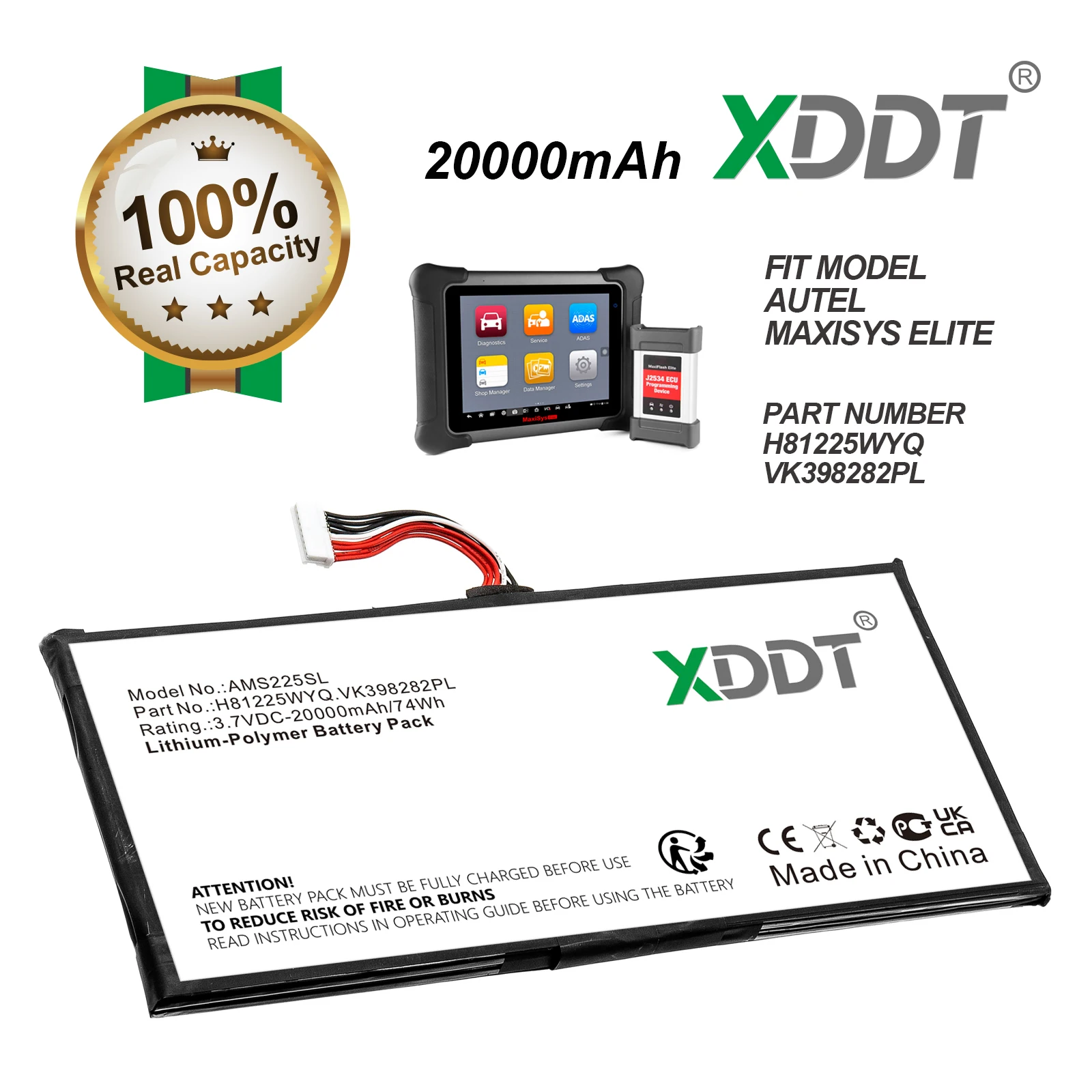 Diagnostic Scanner Battery 3.7V/20000mAh H81225WYQ,VK398282PL for Autel MaxiSys Elite