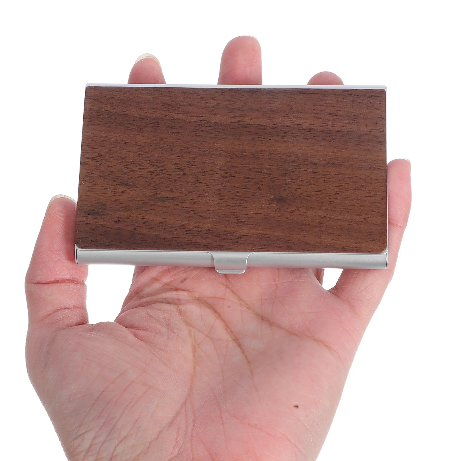 

Wood Grain Business Card Box Organizer for Desk Wallet Holder Men Case Credit Man