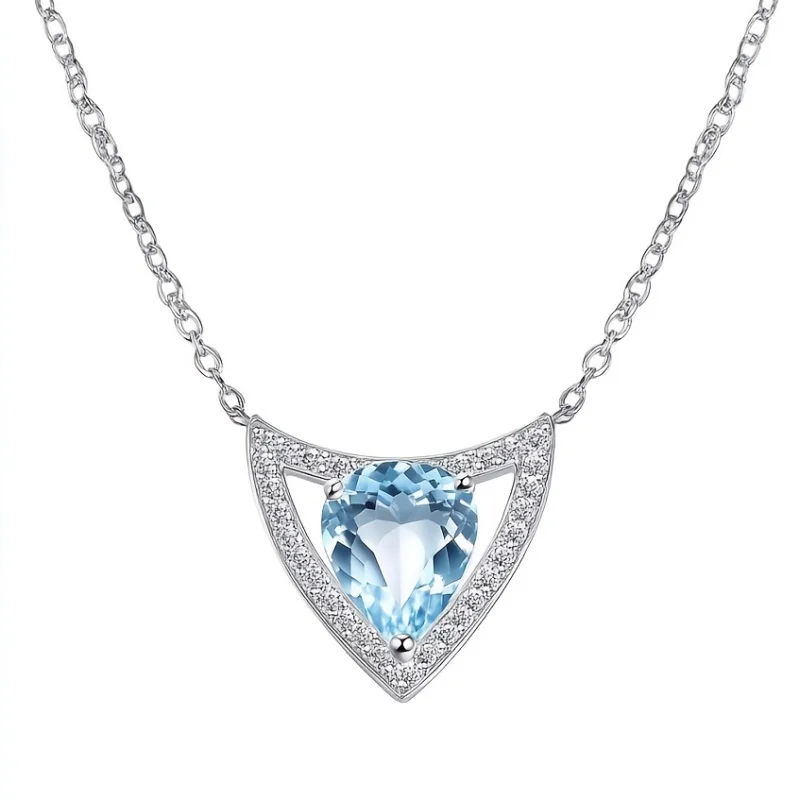 

SGARIT 925 Sterling Silver Natural Crystal Pendant Necklaces Topaz Necklace for Women Jewelry Wedding Party Fine Gift