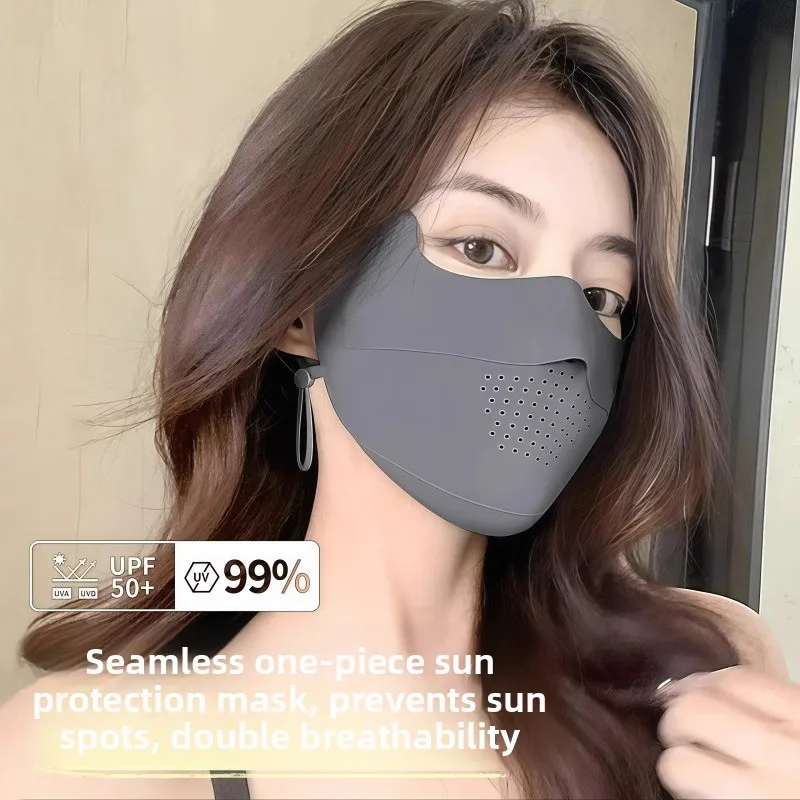 

Бесшовная женская летняя маска из ледяного шелка с защитой от УФ-излучения, высокая эстетическая ценность, маска-щиток для лица, подходит для медицинских учреждений