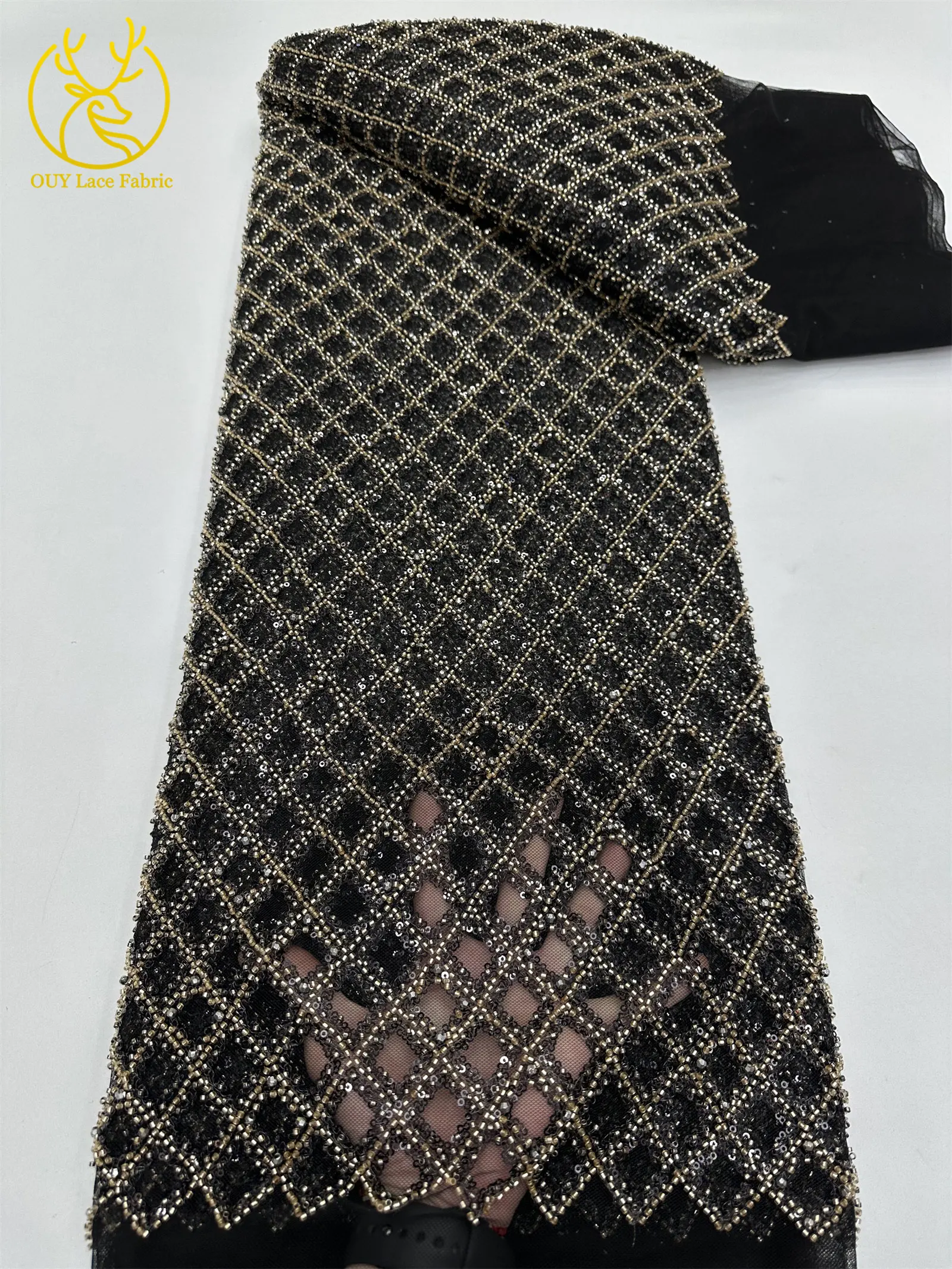 Roter afrikanischer Spitzenstoff, französischer Mesh-Spitzenstoff mit Pailletten und Perlen für Party- und Abendkleider, zum Nähen von afrikanischen Spitzenstoffen für Damen – Detail 6