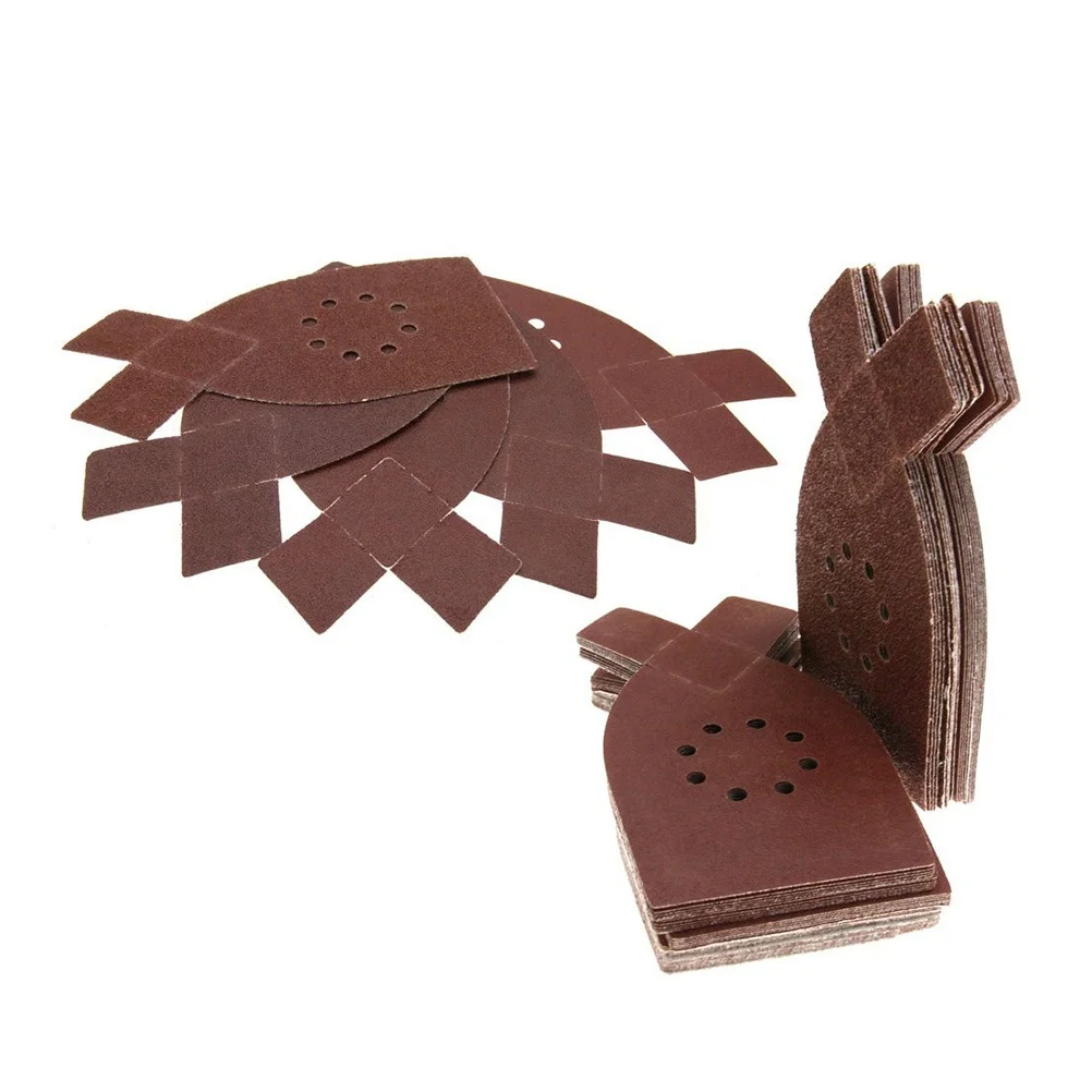 

50 PCS Flocked Sandpaper Sheets Sanding Triangle Pads Grinding Disc Hook Loop Discs