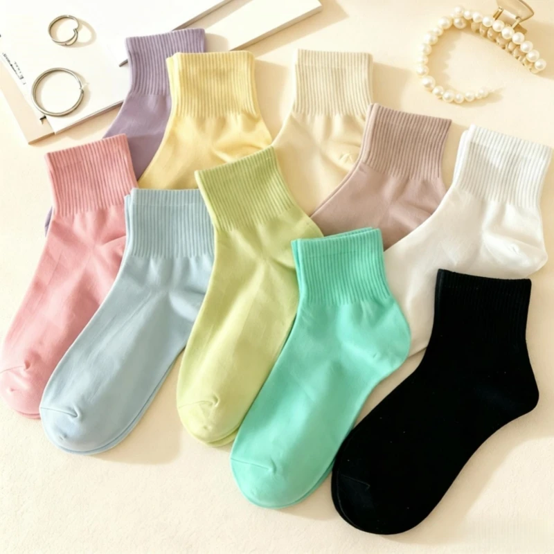 Kurze Söckchen für Damen, Dopamin-Bonbonfarben, dünne Socken für Frühling und Sommer, atmungsaktive Freizeitsocken, vielseitige Socken