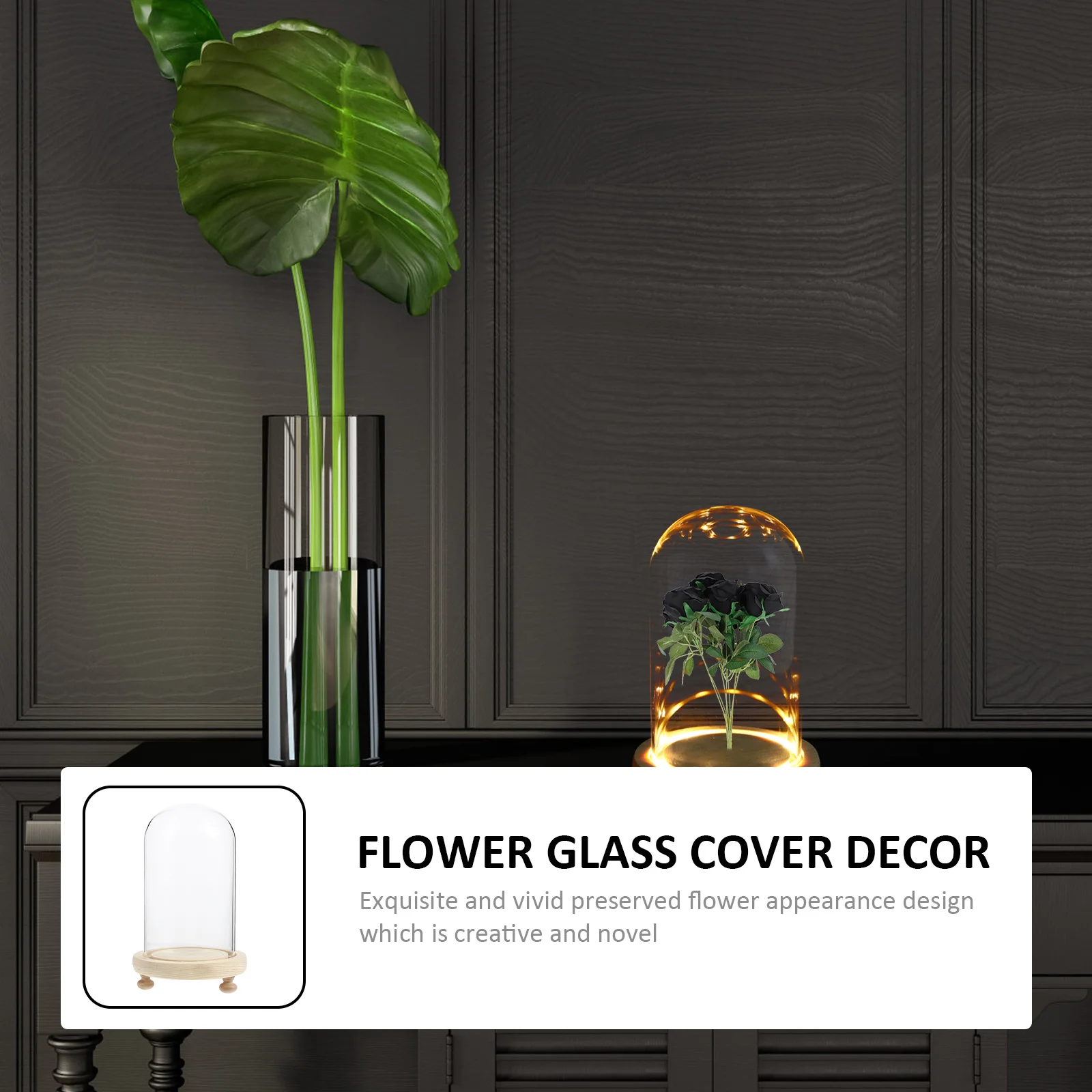 

1Set Preserved Flower Glass Cover Delicate Romantic Preserved Flower Protection Decorative Desktop Ornament Glass Display