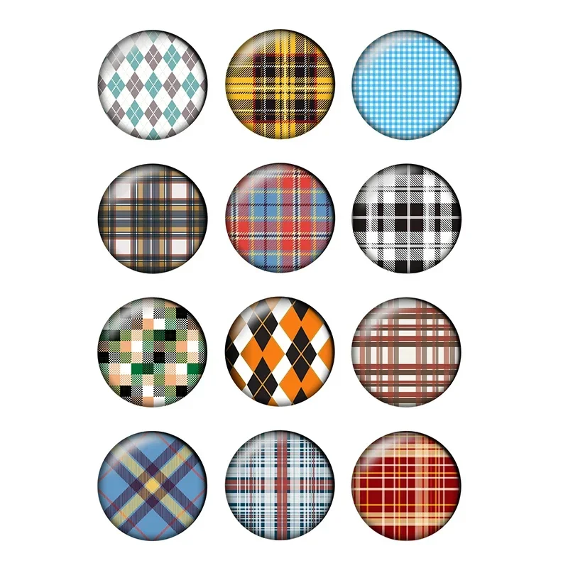 12pcs Checkered Pattern Round Photo Glass Cabochon 8mm 10mm 12mm 14mm 16mm 18mm 20mm 25mm Demo Flat Back DIY Jewelry Making T061