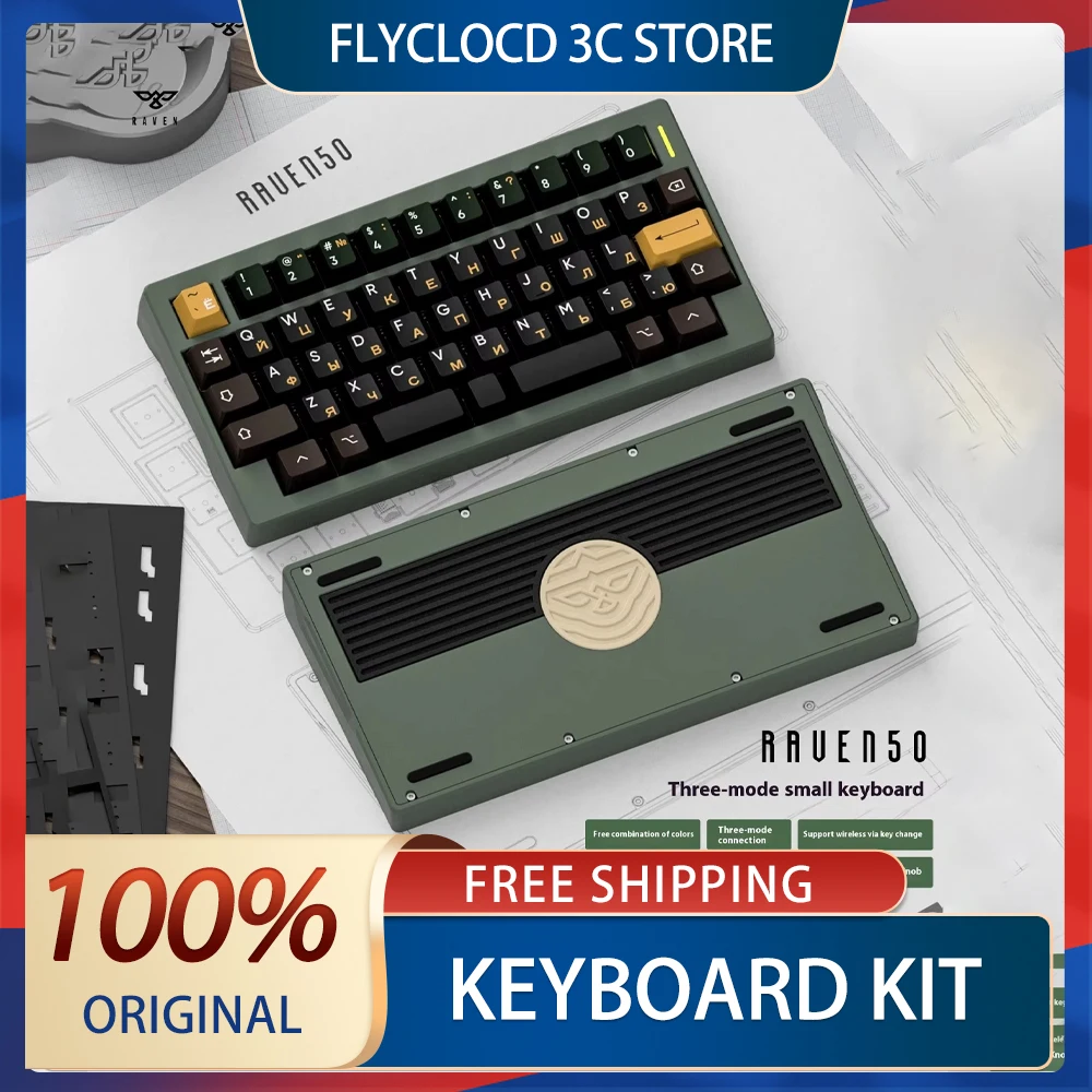 

Raven50 Mechanical Keyboard Kit 3Mode Bluetooth Wireless Keyboard Gasket Custom Single Key Slotting Keyboard Kit Accessories