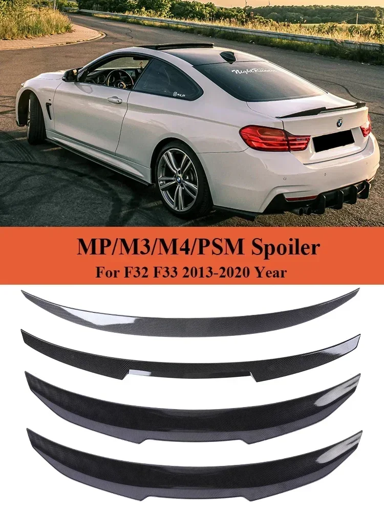 

For BMW 4 Series F32 F33 F36 2014-2020 Carbon Fiber Rear Bumper Lip Trunk Spoiler PSM M4 MP Style Wing Tail Kit Gloss Black