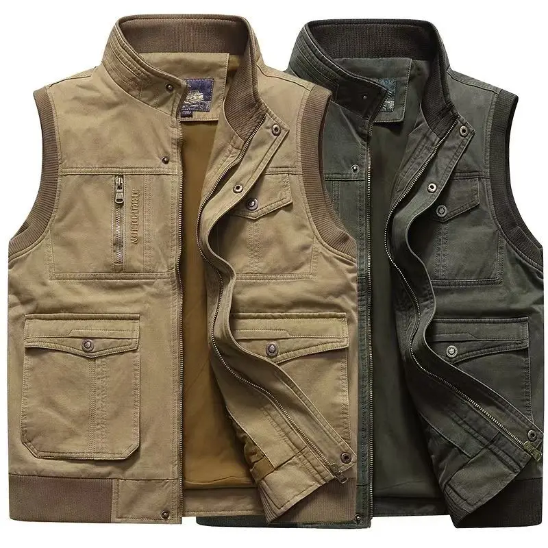 Multi Pockets Mens Vests Tactical Jacket Cotton Vest Male Waistcoat Coat Plus Big Size tool clothing bullet proof biker vest