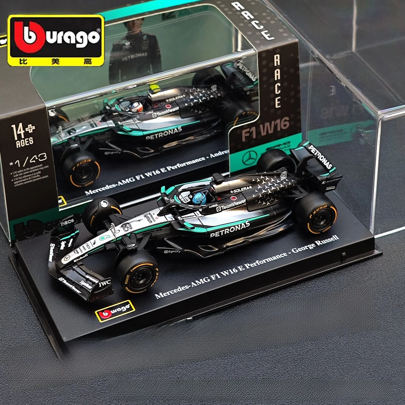 ブラーゴ-メルセデス-f-w6-ラッセル-フォーミュラレーシングカー-合金モデル-43スケール-コレクタブルトイ-高品質仕上げ品