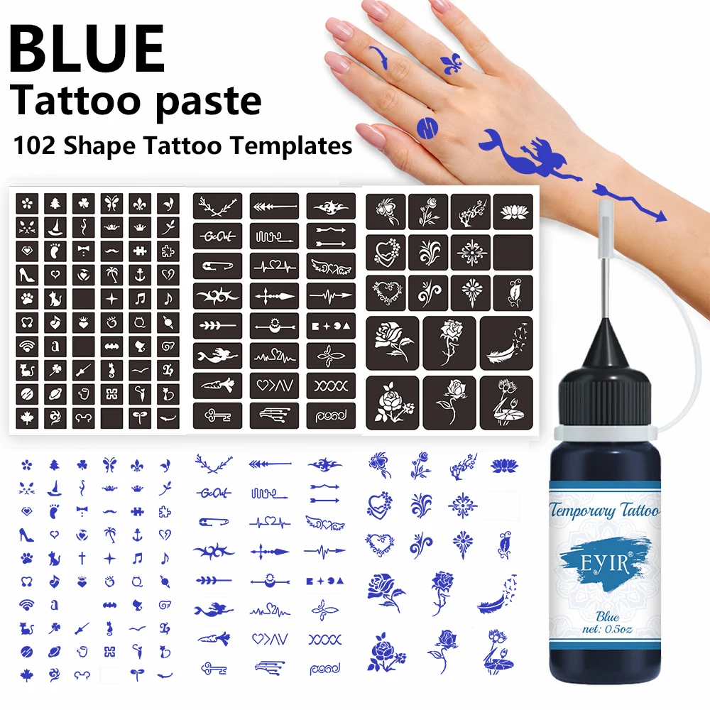 EYIR Henna Tattoo Paste Set 9 Farben Temporäre Tattoo Farbe mit 3 Schablonenblättern Körperkunst Malen DIY Festival Party – Detail 15