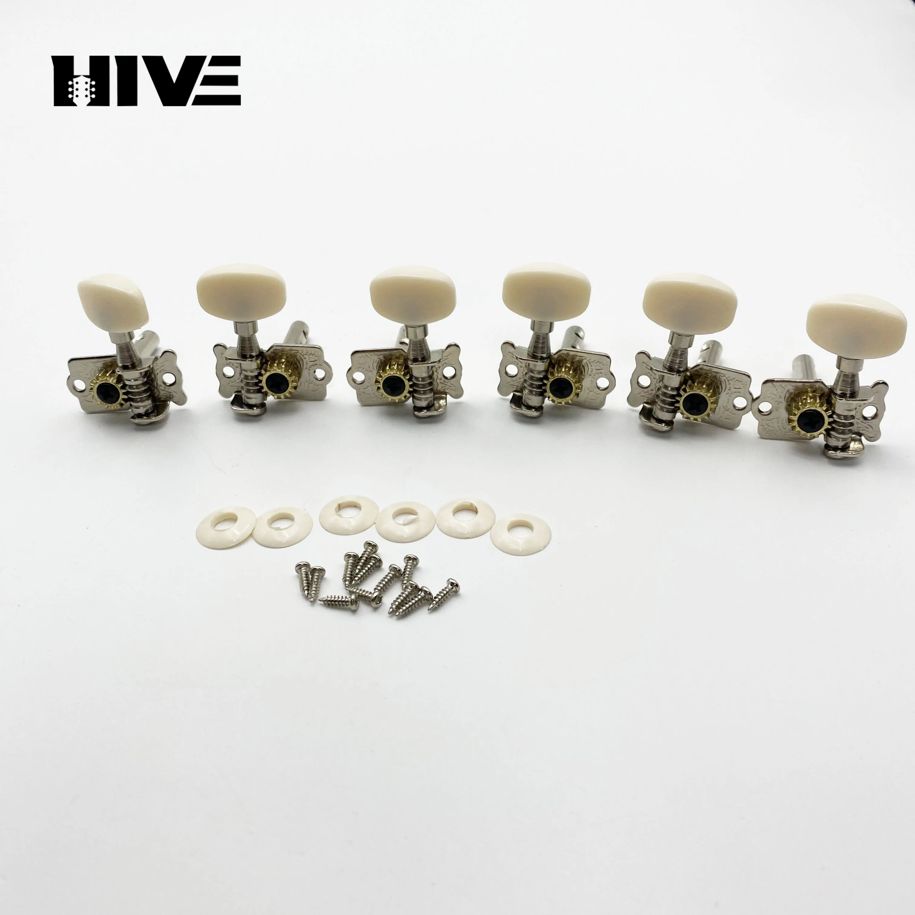6Pcs/Set Guitar Tuning Pegs Open Square Head White Head Double Hole Steel Column Tuning Pegs Guitar Knobs Tuners Tuning Peg