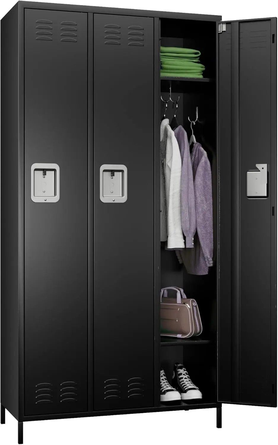 Metal Office Storage Lockers 3 Door Lockable Locker Cabinet, 72 Inch Tall Storage Locker, Black, Assembly Required