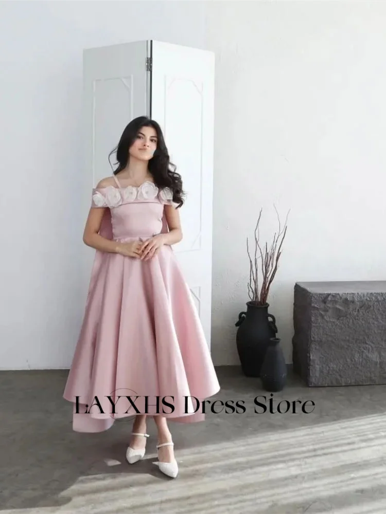 Customized Elegant A-Line Evening Dresses 3D Flower Sleeveless Women Formal Prom Dresses فستان سهرة نسائي