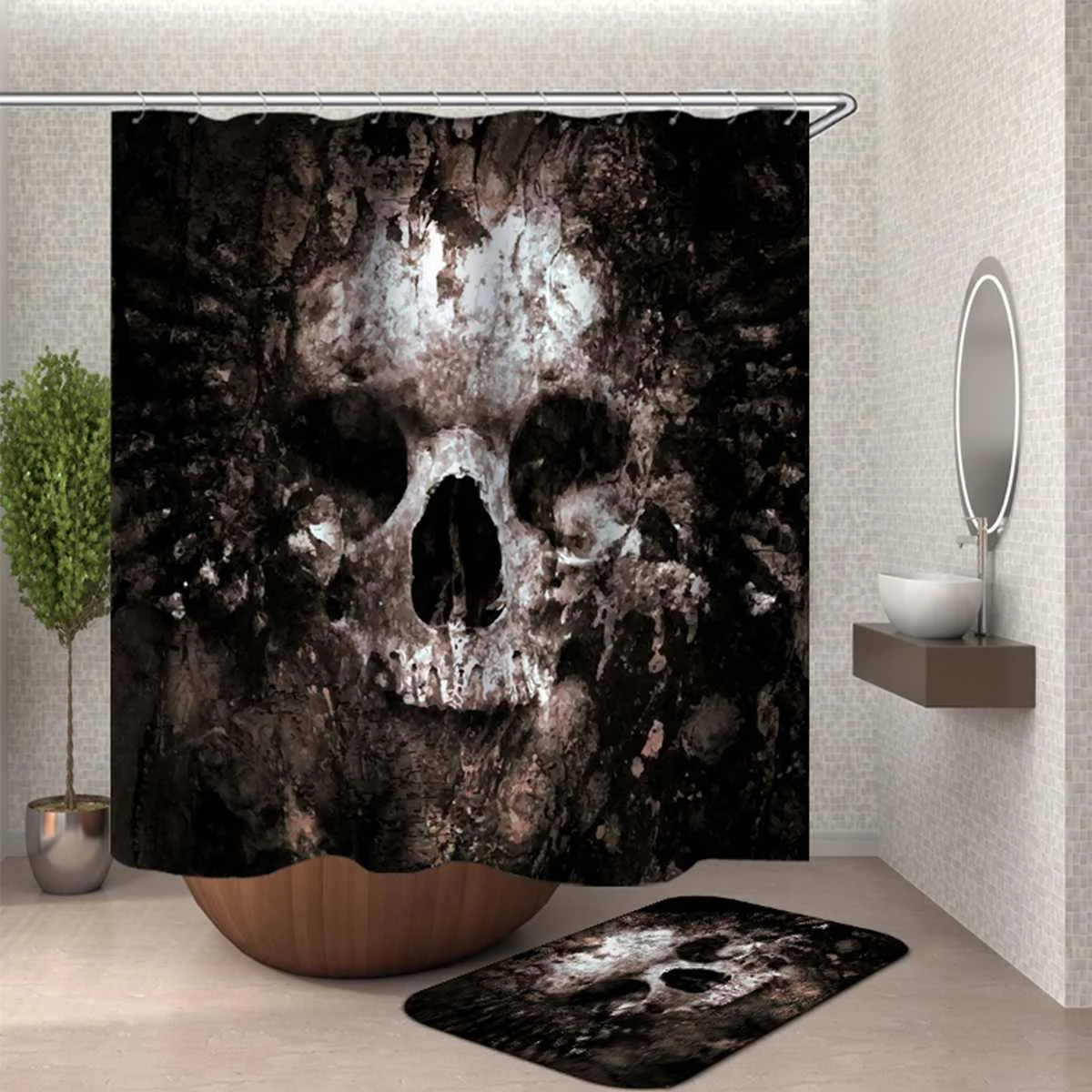 Scary Rusty Rotten Skull Halloween Pattern for Shower Curtain Non-slip Bath Mat Set Waterproof Polyester Tenda Da Bagno