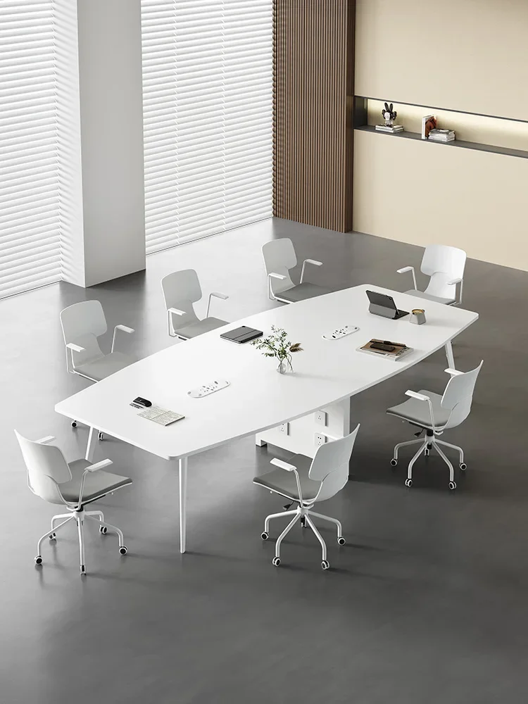 

Conference table Simple modern oval reception room table and chair combination White negotiation table