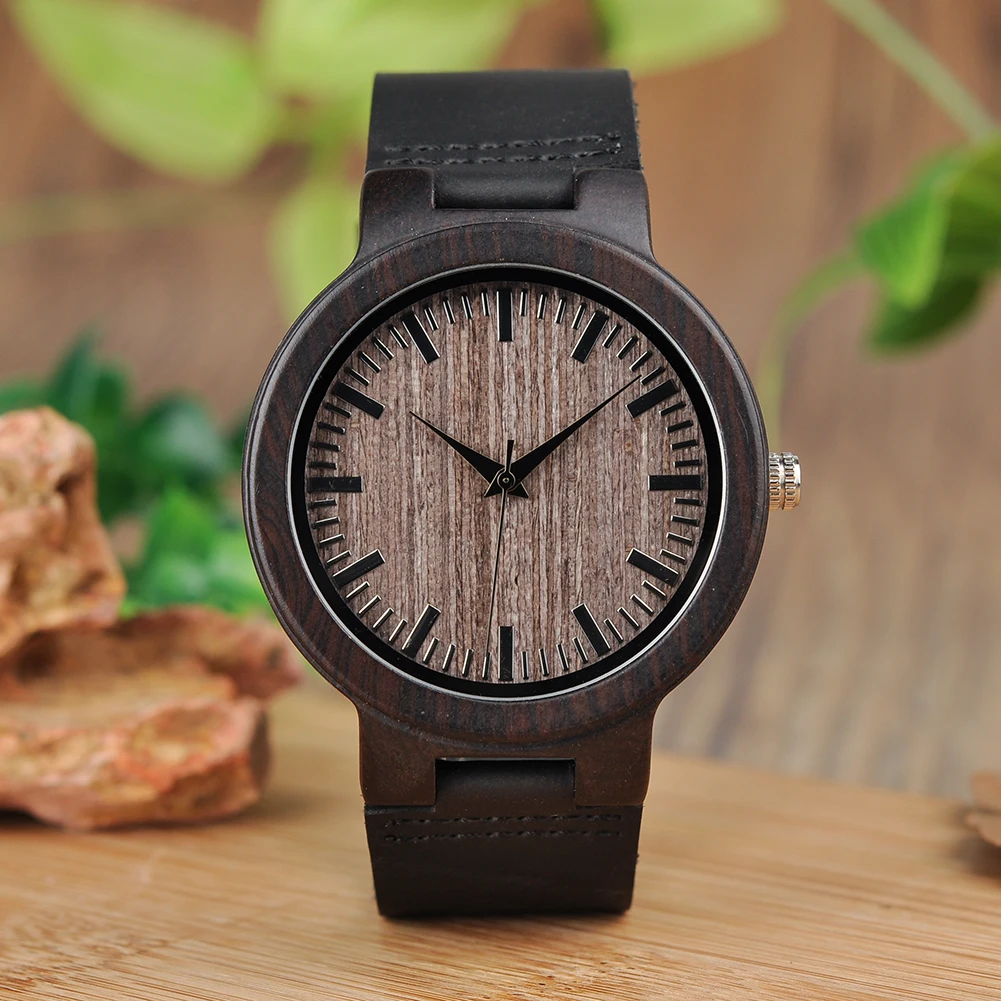 BOBO BIRD Wooden Men\'s Watches Leather Watch For Men Handmade Quartz Wristwatches For Men Wood Timepieces Male Clock Custom