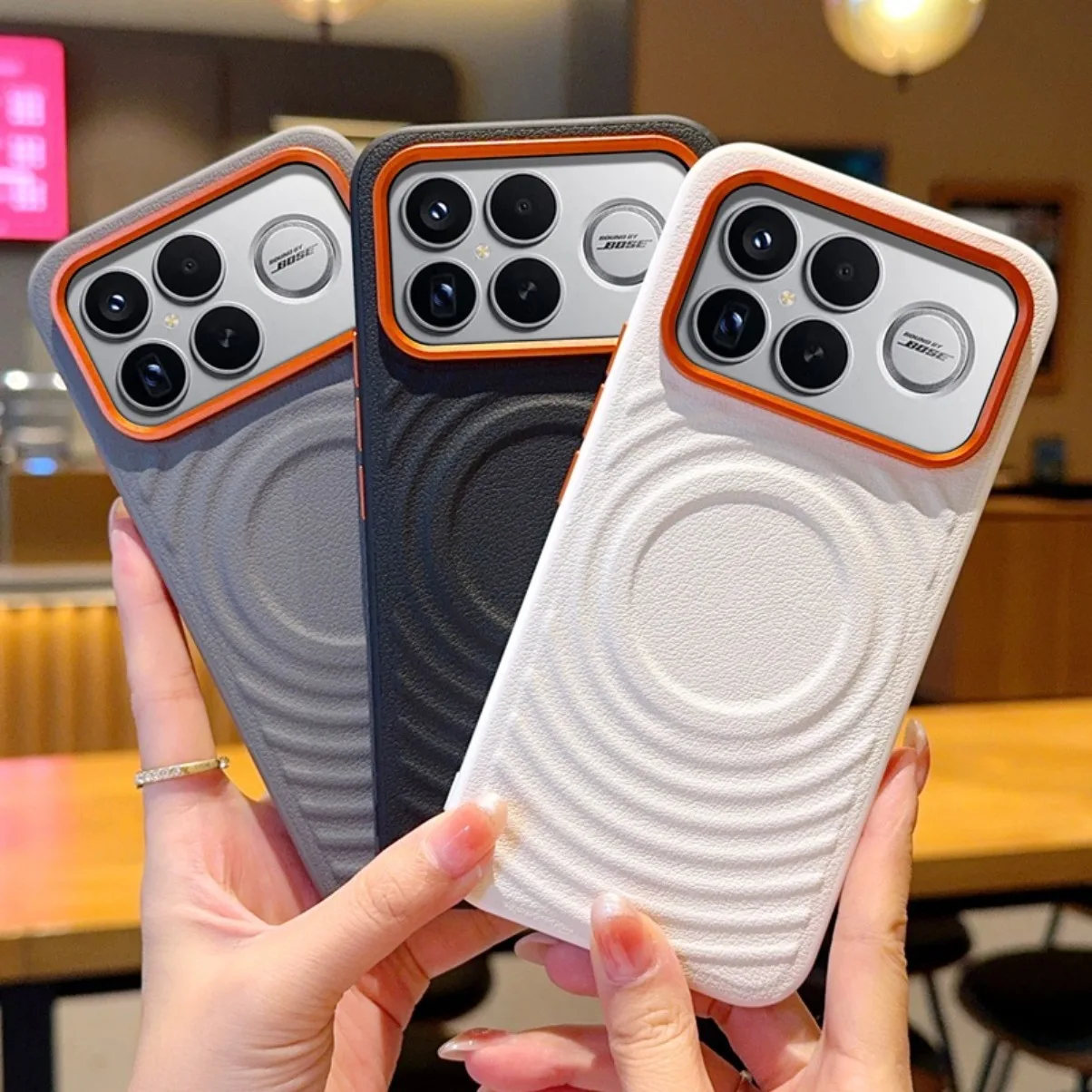 Luxuriöse Lederhülle mit Wellentextur für Xiaomi Redmi K80 K90 Pro Max, magnetisch für Magsafe, mit Metall-Kamerarahmenschutz