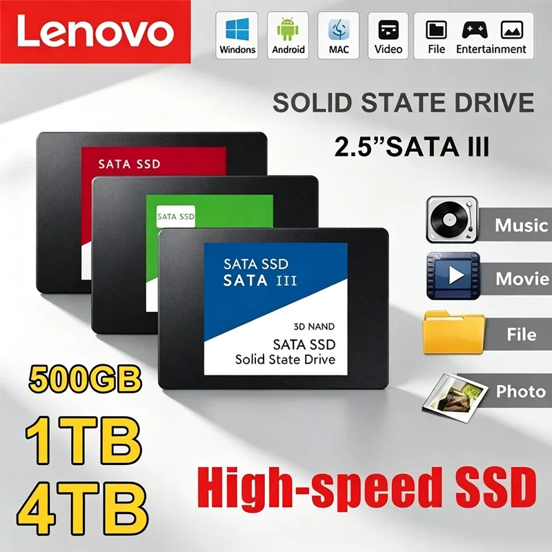 Lenovo 4TB Solid State Disk SSD High Speed 500G 1TB 2TB Internal HDD Hard Drive Sata3 2.5 Inch For Laptop Microcomputer Desktop