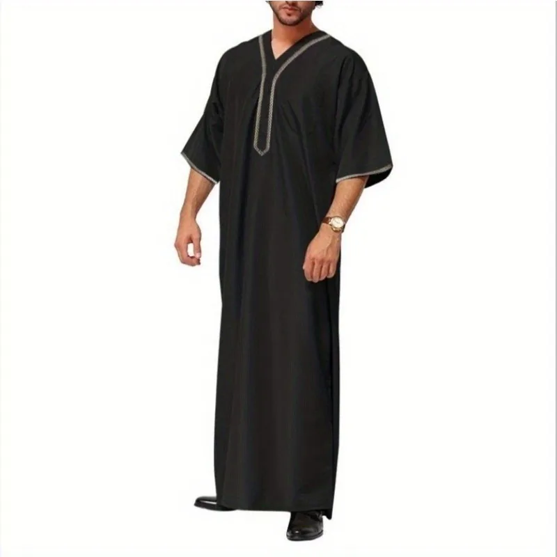 Men's Loose-Fit Muslim Thobe with Button-Down Shirt Design | Middle Eastern Modest Attire for Casual & Formal Occasions