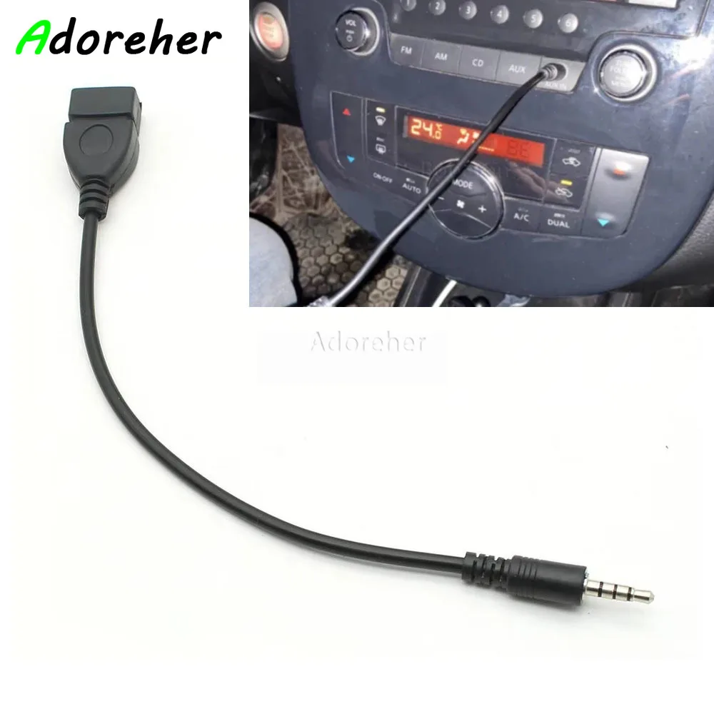 Adaptateur de lecteur flash USB pour haut-parleur MP3 de voiture, disque U, convertisseur de clé USB, prise audio AUX 3.5, convertisseur de câble, 2.0