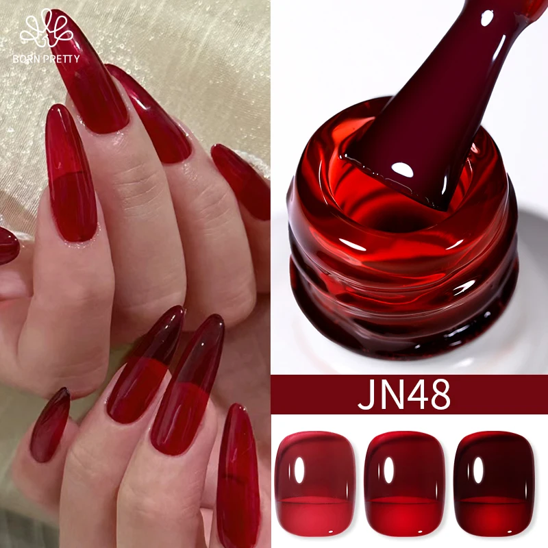 BORN PRETTY 10ml Blood Red Jelly Gel Nail Polish Halloween Nails Art Gel Polish Sheer Translucent Nail Gel for Winter Manicure