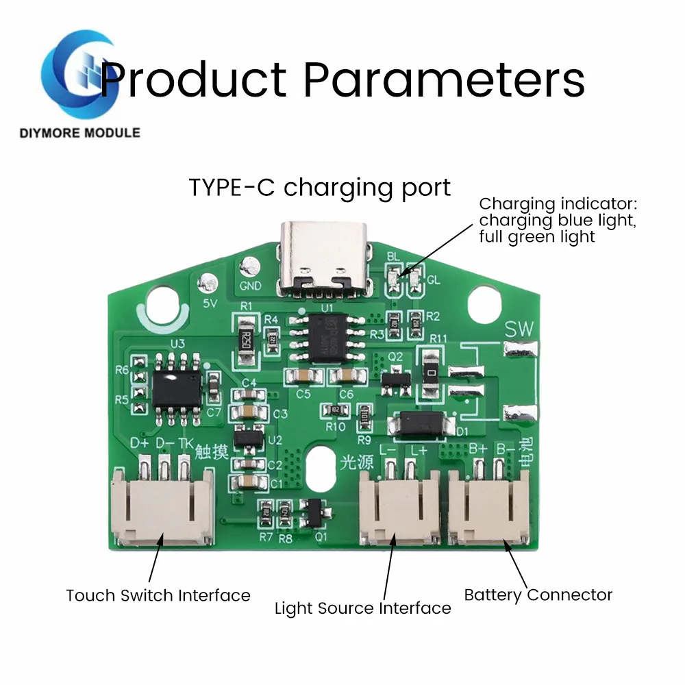 TYPE-C Lamp Circuit Board USB Charging Infinitely Dimmable Module LED Night Light Control Module Charging Monochrome Board 3.7V