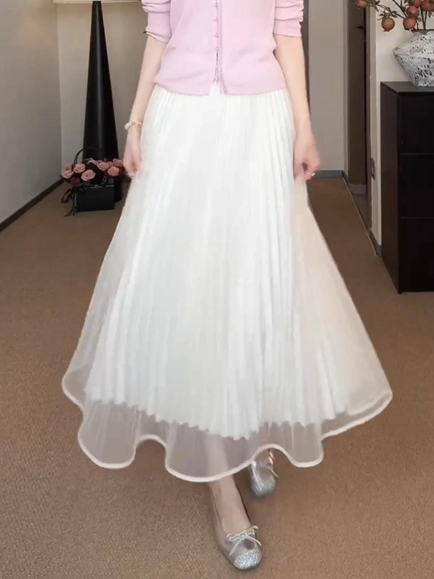 

Элегантная женская плиссированная юбка А-силуэта с высокой талией, весна-лето 2026, новая модель, с эластичным поясом, миди, драпированный стиль, повседневная одежда