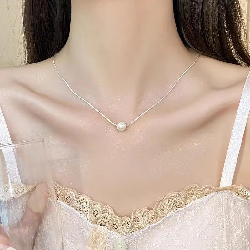 100% Natural Freshwater Pearl Trendy Simple One Ball Ladies Choker Necklace For Women Snake Chains No Fade