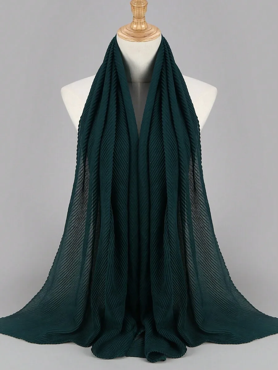 

Women Solid Color Pleated Scarf Soft Breathable Large Size Hijab Shawl For Abaya