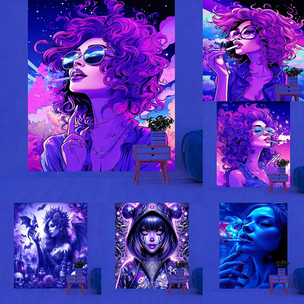 Glowing Tapestries with Stylish Figures UV reaction tapestry background decoration wall hanging bedroom party decoration