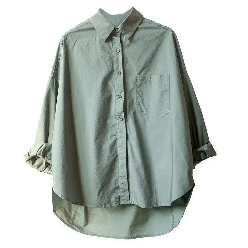

Loose Casual Lazy Sle Color Women's irt Commute Sle Long Sve Pure Cotton Spring Faion Ladies' Loose Fit Top
