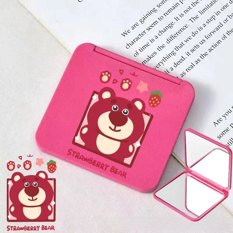 Miniso Strawberry Bear Mirror Lotso Dragon Fruit Color 1 Pcs Mini Size Outside Travel Portable Women Girl Makeup Daily Use Tools