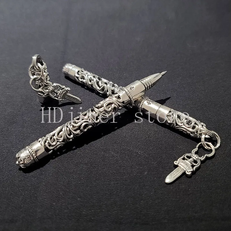 

Vintage 925 Silver Metal Ballpoint Pen - Cross Hollow Engraved, High-end Business Style, Gender-neutral, Ideal Gift for Men