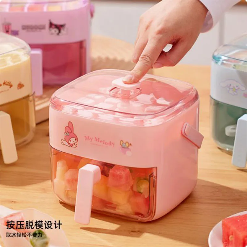 

Kawaii Sanrio Hello Kitty KUROMI Press Type Double-layer Ice Bucket Cinnamoroll MY MELODY Food Grade Ice Making Box Gifts Toys