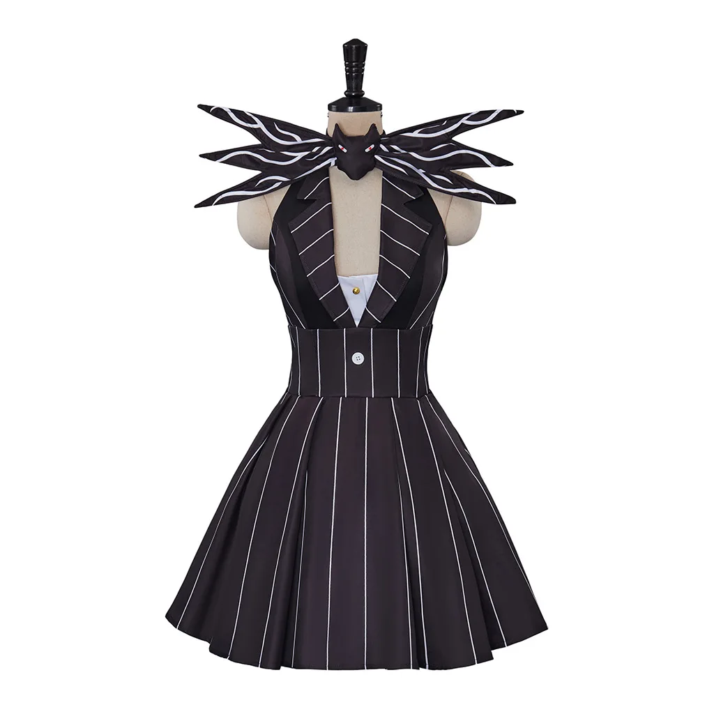 ack Cosplay Skelington Costume The Night Black Stripe Dress Christmas Halloween Carnival Party Outfits