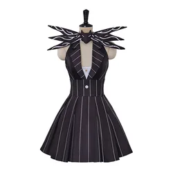 ack Cosplay Skelington Costume The Night Black Stripe Dress Christmas Halloween Carnival Party Outfits
