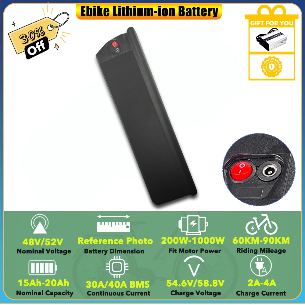 

Сменный литий-ионный встроенный аккумулятор 48 В, 15 Ач, 20 Ач, 23 Ач, 52 В, 17,5 Ач для Aipas 1000 Вт ® Ebike M1 Pro Xterrain ST