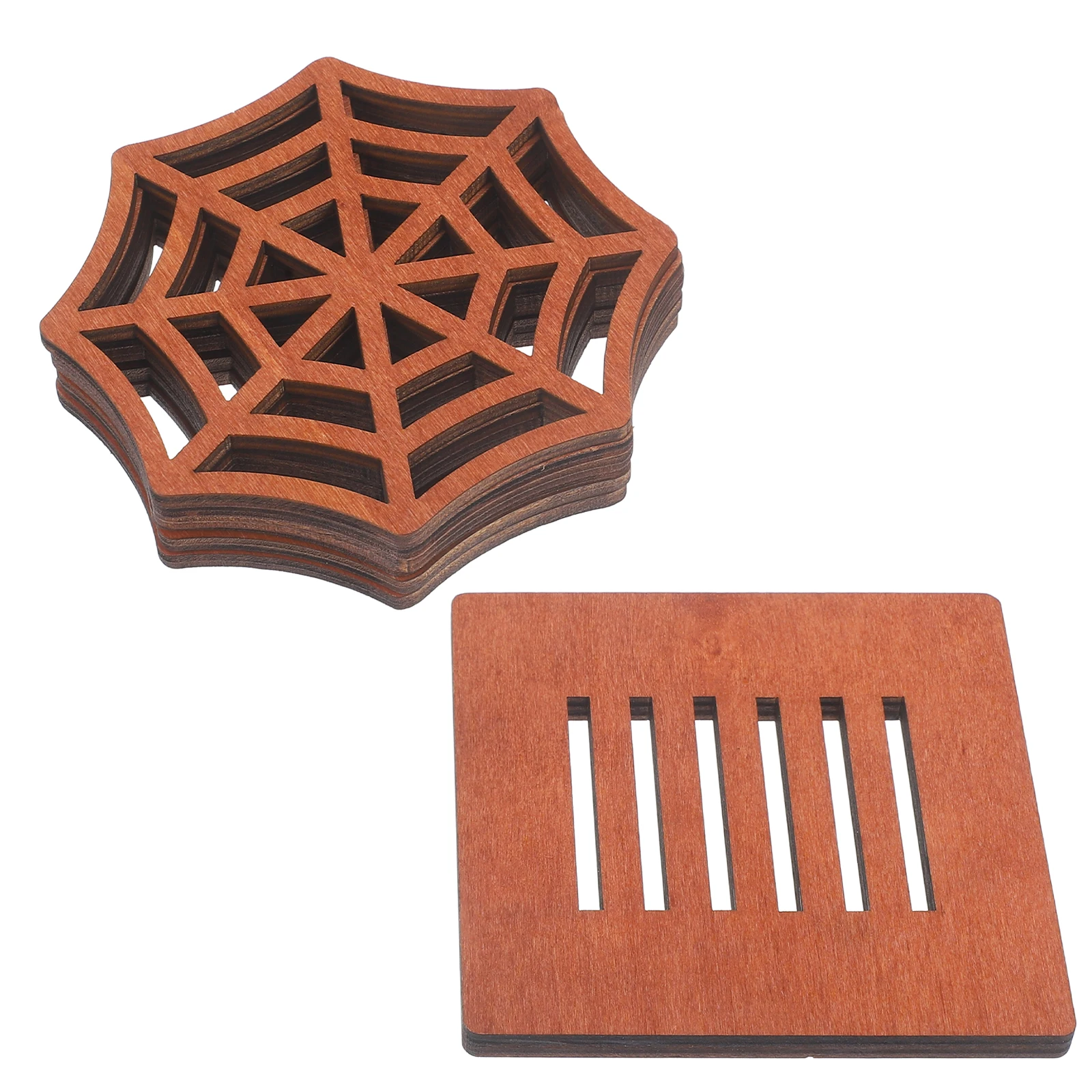 Wooden Spider Web Insulated Halloween Party Cup Mats Decorative Home Decor